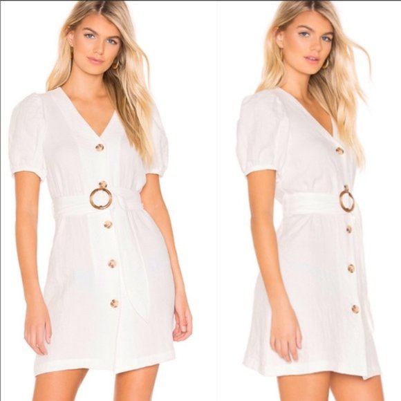 JOA Belted Button Front Linen Dress - Picture 1 of 9